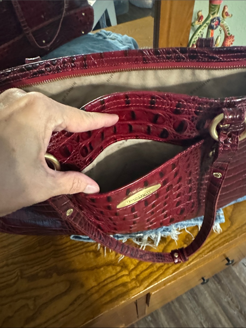 Brahmin Wine Croc-Embossed Leather Tote with Gold Hardware - Picture 15 of 15